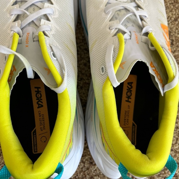 Hoka One Bondi X Men Sz 12 D Running Shoes 1113512 White Primrose Carbon Fiber - Picture 9 of 11